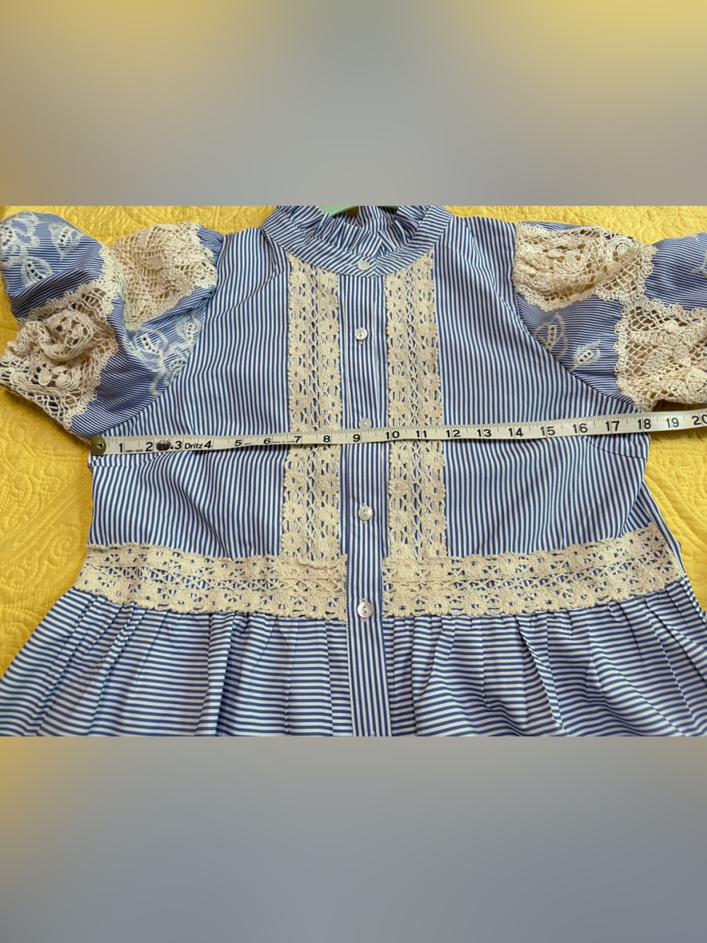 H152 NWT Entro S pp18 L p21 Blue & Cream Lace Trim Striped Button-Up Top - Picture 7 of 16